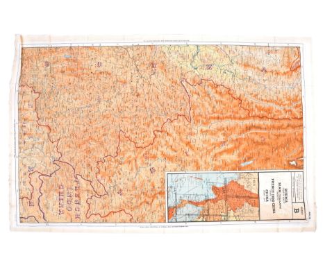 A WWII Second World War related silk ' escape ' map of ' Burma, Siam, French Indo China, and China '. Double sided, the map p