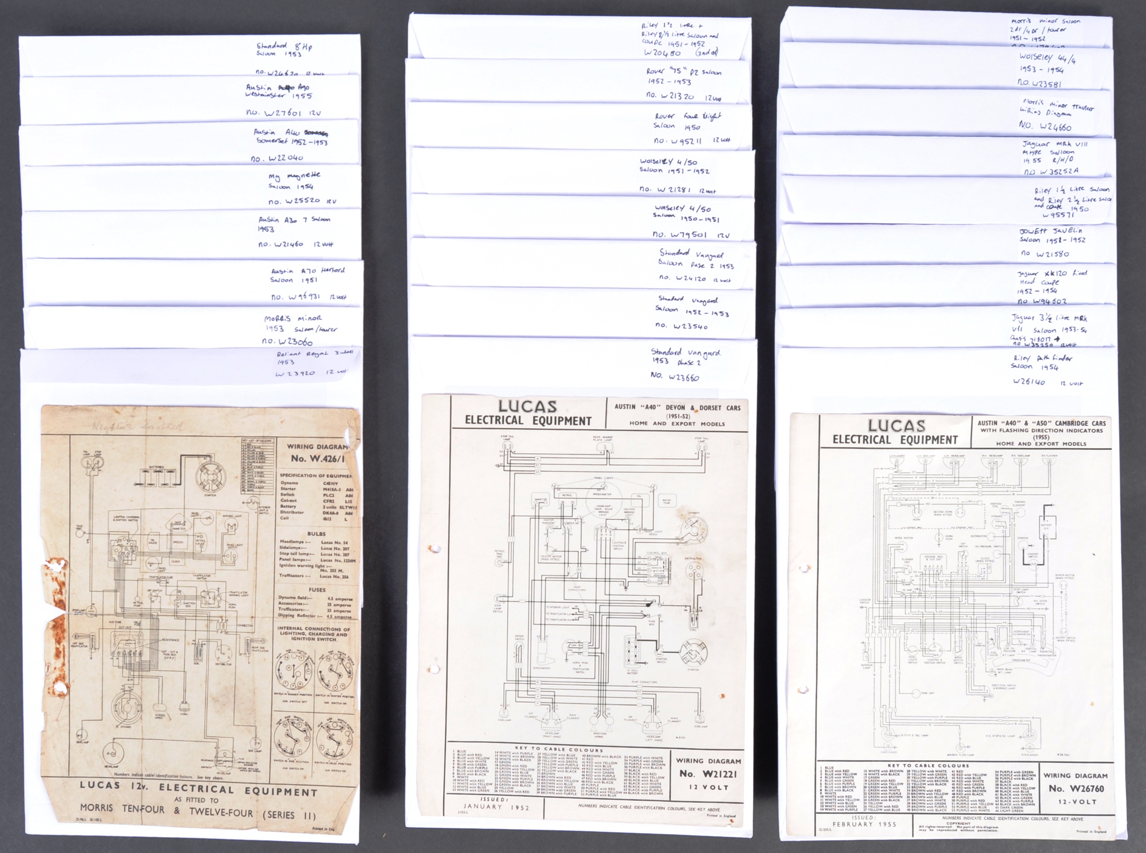 A collection of 25+ assorted classic car wiring diagrams - mostly 1950's, to include; 1953 Morris