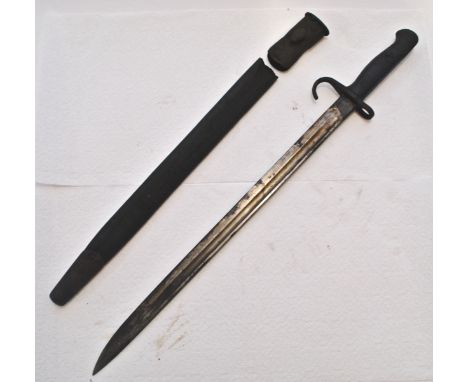 A rare WWI First World War British 1907 pattern Lee Enfield sword bayonet having shaped wooden grips, hooked steel pommel, pr