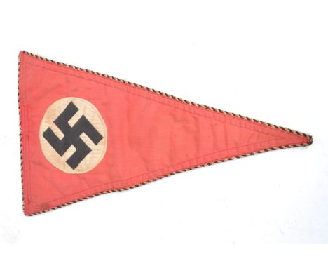 A believed original WWII Second World War Third Reich Nazi German Army car pennant flag. Red, with swastika to centre and red