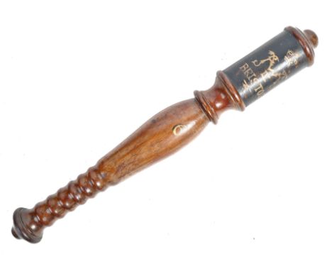 A rare and unusual local interest antique 19th century Victorian tipstaff / tipstave baton. Mahogany construction, with paint