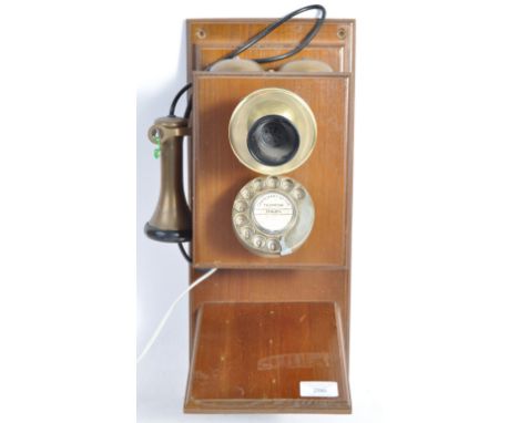 A rare ' Centenary of The Telephone ' reissued Edwardian / WWI First World War style wall mountable telephone. Mahogany const