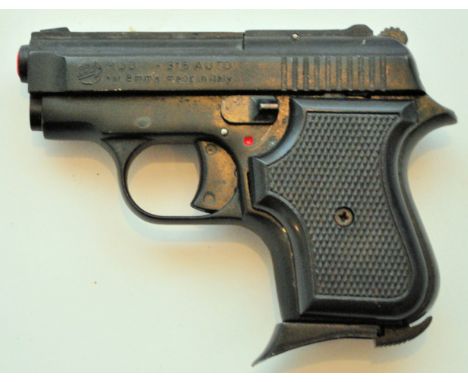 A Bruni S.R.L. Italian made Mod. - 315 Auto 8mm calibre blank firing starter pistol / handgun having black chequered grips an