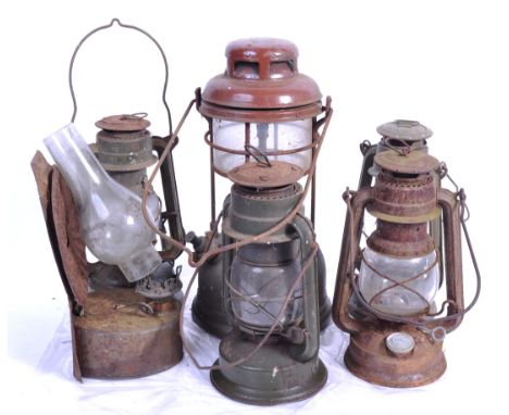 A collection of x6 antique and vintage Hurricane / Tilley lamps - some likely of military origin, to include; a paraffin Till