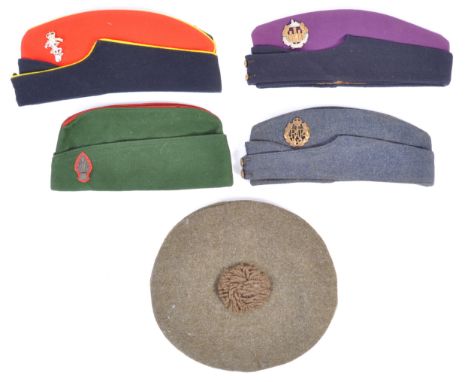 A collection of x5 original WWII Second World War and later British Army related uniform caps / hats. Includes; a Canadian ma