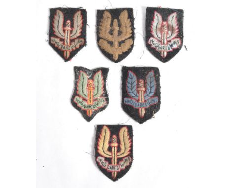 A rare collection of x6 original WWII Second World War period SAS Special Air Service beret cloth patches. Various forms, but