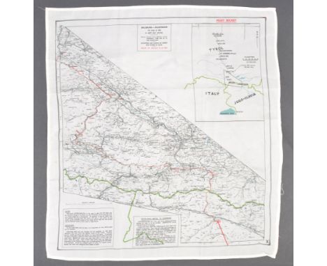 A WWII Second World War related silk ' escape ' map of ' Salzburg to Mojstrana '. Single sided, the map printed on silk. Unda