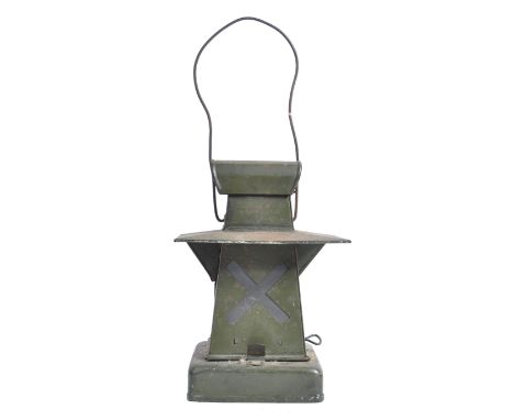 An original WWII Second World War ' Ministry Of Supply ' made Blackout lantern. Complete with burner to interior, and carry h