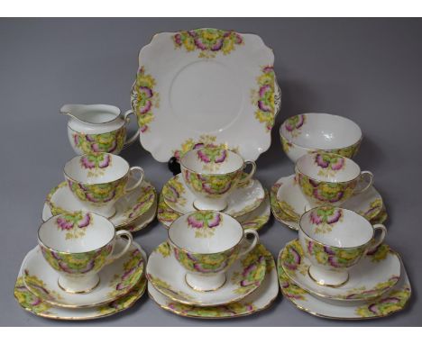 A Royal Standard Floral Pattern Teaset to Comprise Six Cups, Milk Jug, Saucers, Cakeplate, Six Side Plates, Six Saucers 