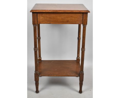 An Edwardian Oak Rectangular Topped Occasional Table on Turned Supports with Stretcher Shelf, 45.5x35cm 