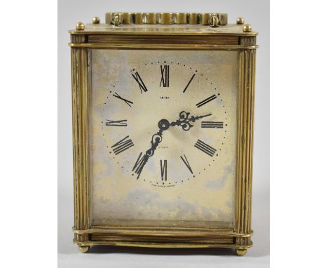 A Mid 20th Century Brass Cased Smiths Carriage Clock with Eight Day Floating Balance Movement, Enamelled Dial Rubbed, 14cm hi