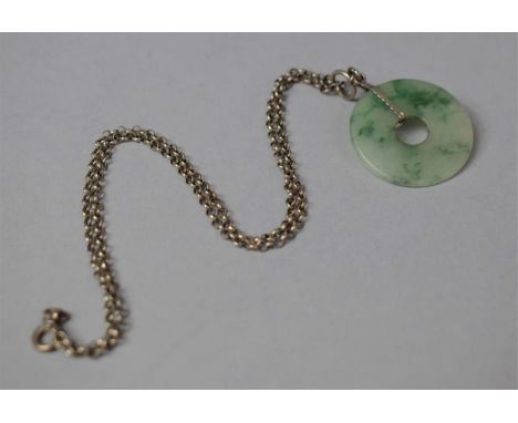 A Moss Jade Disk Pendant on Italian Silver Chain 