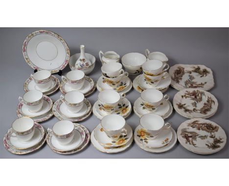 A Collection of Various Teawares to Comprises Regency Yellow Rose Pattern Teaset to Comprise Cups, Milk Jug, Saucers, Side Pl