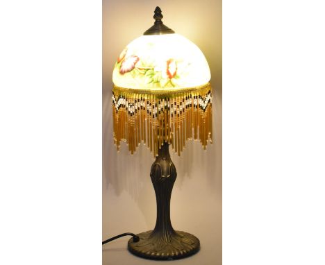 An Art Nouveau Style Table Lamp with Hand Painted Glass Shade Decorated with Flowers, 48cm high 