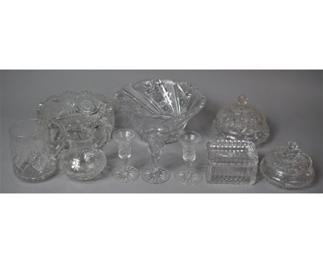 A Collection of Various Cut Glasswares to Include Pots of Squat Globular Form, Bowls, Tankard, Jug, Candle Holders etc 