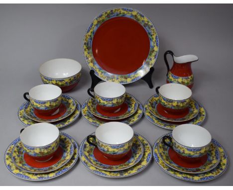 A Czechoslovakian Chinoiserie Pattern Teaset to Comprise Six Cups, Six Saucers, Six Sideplates, Cakeplate, Milk Jug and a Sug