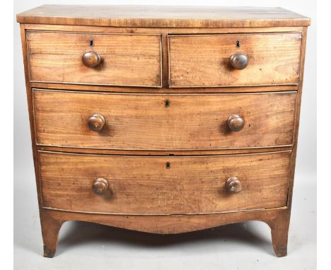 A Late Victorian Bow Fronted Mahogany Bedroom Chest of Two Short and Two Long Drawers on Bracket Feet, Some Splits to Side an