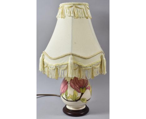 A Moorcroft Vase Shaped Table Lamp, Magnolia Pattern, Lamp 27cm high, Complete with Shade 