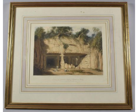A Gilt Framed Coloured Print, Exterior of the Great Cave Temple of Elephants Near Bombay, Engraved by S G Hughes After Westal