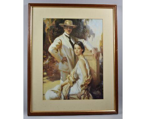 A Framed American Print Depicting Couple in Garden, 39x29cm 
