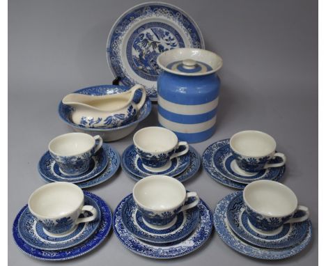 A Collection of Various Blue and White Transfer Printed Teawares to Comprise Cups, Saucers, Plate, Bowl etc Together with a T