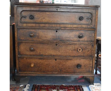 A 19th Century Crossbanded Oak Four Drawer Secretaire Chest with Fitted Top Drawer, Bracket Feet, In Need of Some Restoration