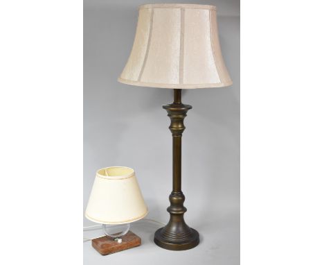 A Modern Metal Table Lamp and Shade Together with a Smaller Chromed Example on Wooden Plinth (AF) 