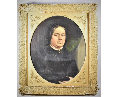 A Gilt Oval Framed Late 19th Century Oil on Canvas Portrait of Lady in Mourning, 60x50cm 