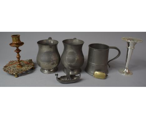 A Collection of Metalwares to Include Townsend &amp; Co. Brass Candle Stick with Pierced Base Having Scrolled and Swag Decora