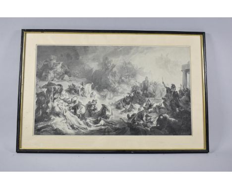 A Framed Monochromed Print After Kaulbach, The Battle of Salamis, Probably Formerly a Bookplate, 48x28cm 