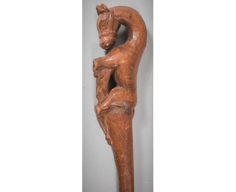 A Novelty Walking Stick with Carved Wooden Handle in the Form of a Horse, Has Been Shortened, 86cm Long 