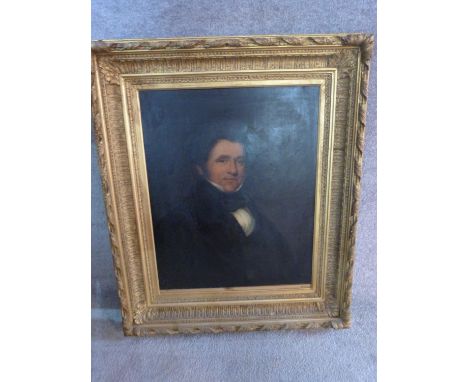 A 19th century oil on canvas, portrait of a gentleman, in carved gilt frame, unsigned. 93x 108.5 