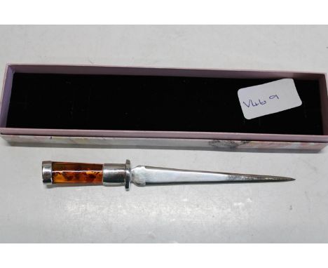 A Russian silver &amp; amber letter opener 