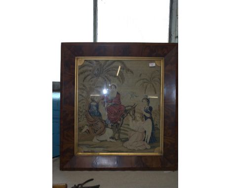 A antique wool work tapestry in a quality wooden frame collection only. 82cm x 75cm 