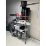 (Lot) (2) Portable Wire Racks w/ Contents, Asst. Blowers, Asst. Supplies, Filters, and Mini Trash