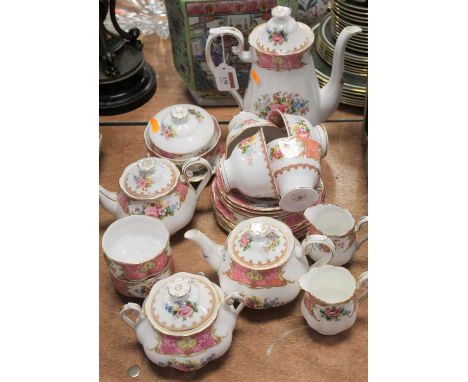A Royal Albert Lady Carlyle pattern four place tea serviceCondition report: One sugar bowl is cracked and has an X to the mar