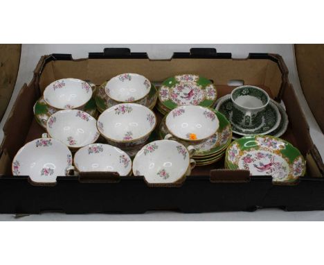 A Minton green Cockatrice pattern tea service 