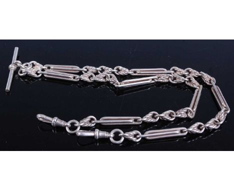 A silver trombone link watch chain, with T bar, 40g, 47cmCondition report: Both rings before clasp are hallmarked 925. See ex