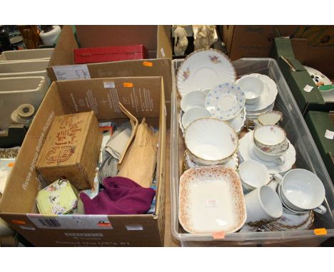 Three boxes of various ceramics etc, to include a floral decorated part tea service