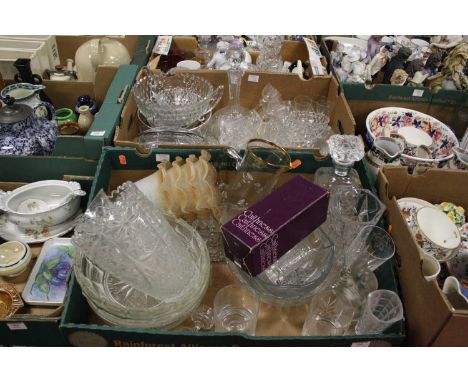 Two boxes of various cut and pressed glassware, to include Caithness 