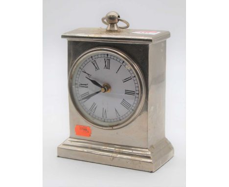A 20th century polished white metal quartz mantel clock, height 19cm