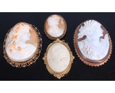 A Victorian style carved shell cameo brooch, depicting profile portrait of a maiden, her hair adorned with fruiting vines (cr