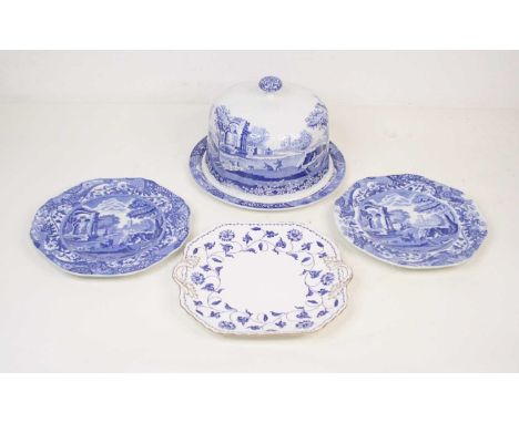 A Spode Italian pattern cheese dome together with a further pair of Copelands Spode Italian pattern plates, and Spode dish (4