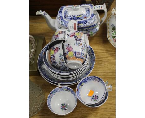 A 19th century transfer decorated seven place tea service