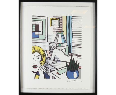 Roy Lichtenstein.&nbsp;Possible emphasis, with watermark.&nbsp;No.&nbsp;118/199.&nbsp;Naked woman reading on bed.&nbsp;Lithog
