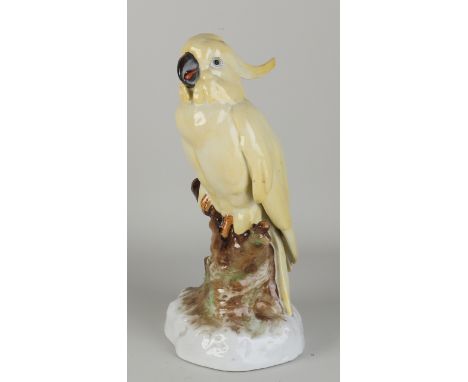 German porcelain cockatoo.&nbsp;smoke expeller.&nbsp;Mark removed due to holes for lighting.&nbsp;Circa 1930. Size: H 29 cm.&