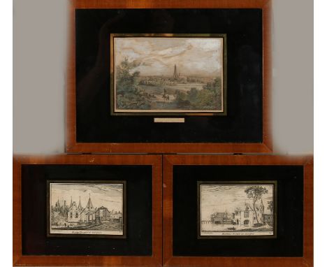 Three antique Dutch engravings.&nbsp;(1) Koppel gate to Amersfoort by A. Rademaker Fecit 1640. (2) Kamp gate to Amersfoort by