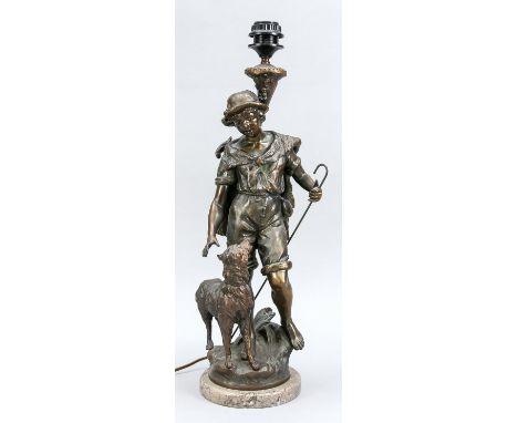 Large figurative table lamp with marble base and shepherd.&nbsp;Composition metal.&nbsp;Dimensions: H 57 cm.&nbsp;In good con