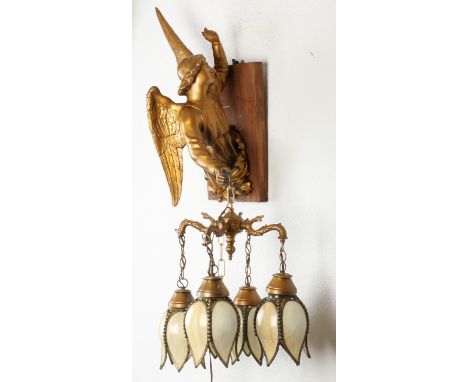 Italian wall lamp with angel and flower-shaped lampshades.&nbsp;20th century.&nbsp;Dimensions: 70 x 30 x 50 cm.&nbsp;In good 