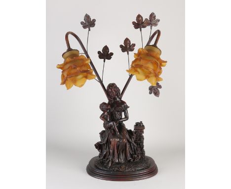 Two-light composite table lamp.&nbsp;Woman with child.&nbsp;Second half of the 20th century.&nbsp;Dimensions: 55 x 32 x 18 cm